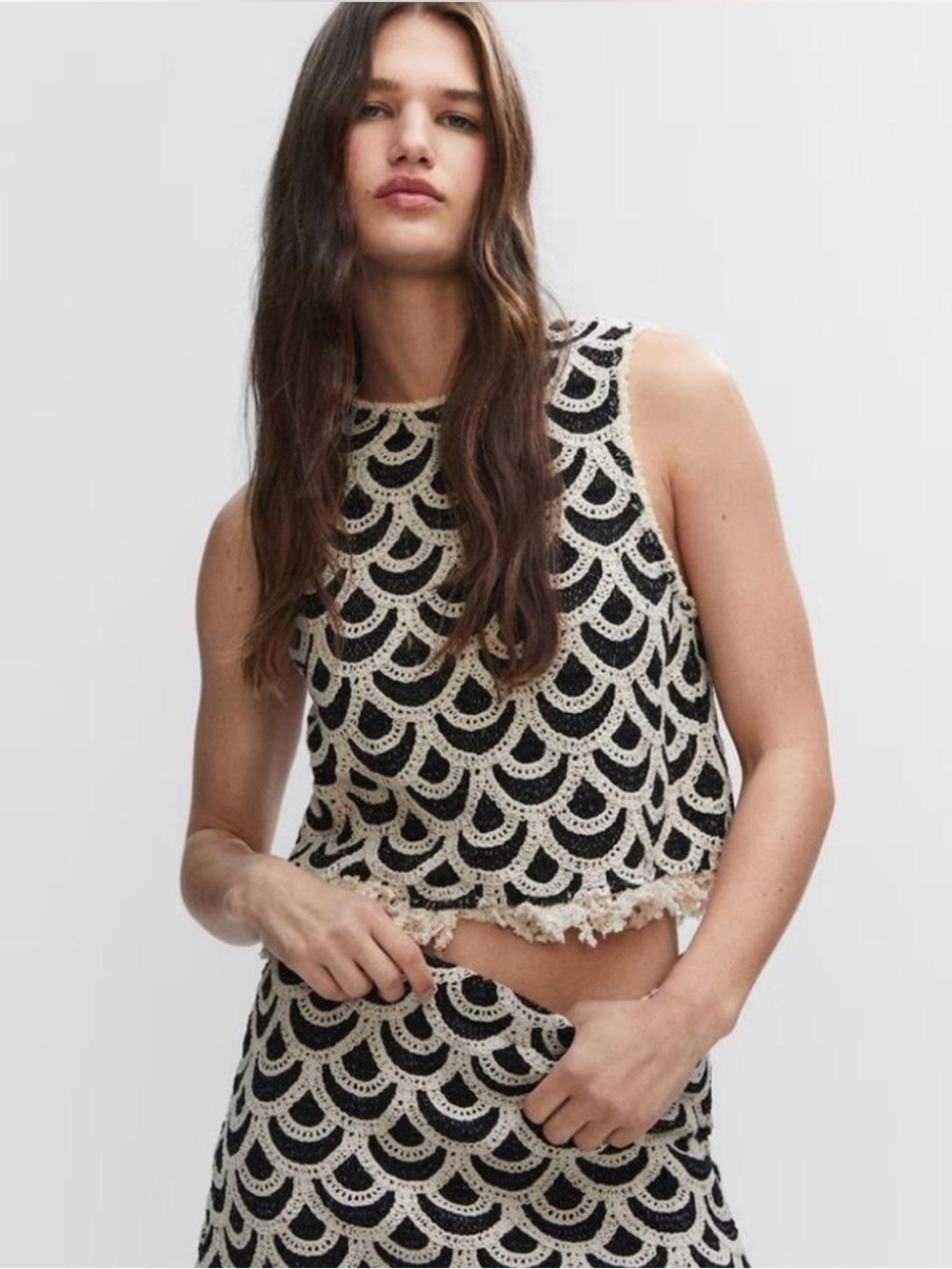 Mango Black & Cream Crochet SET